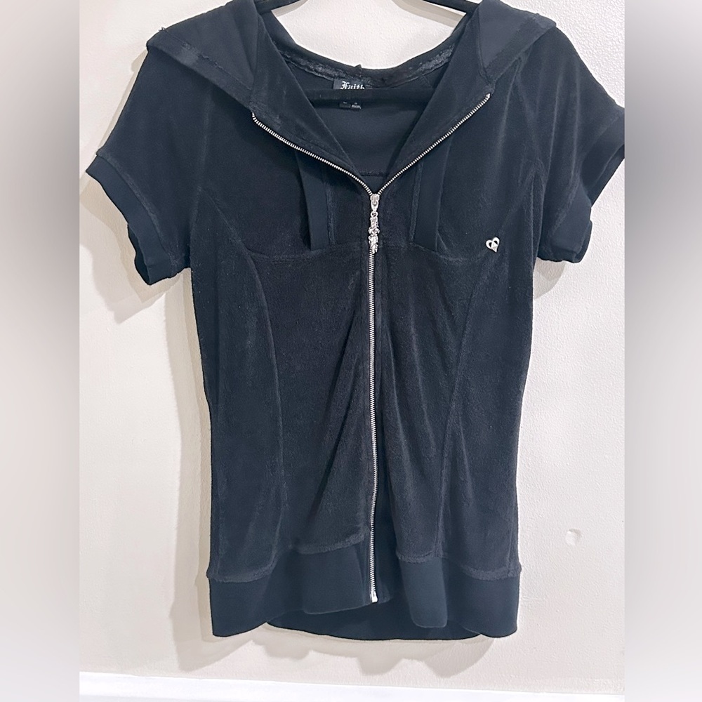 Black Zip-Up Hoodie Top